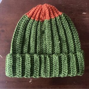 Green and Orange Knit Beanie